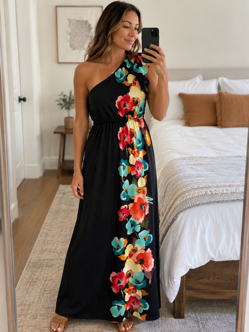 Charlotte Russe One Shoulder Floral Maxi Dress